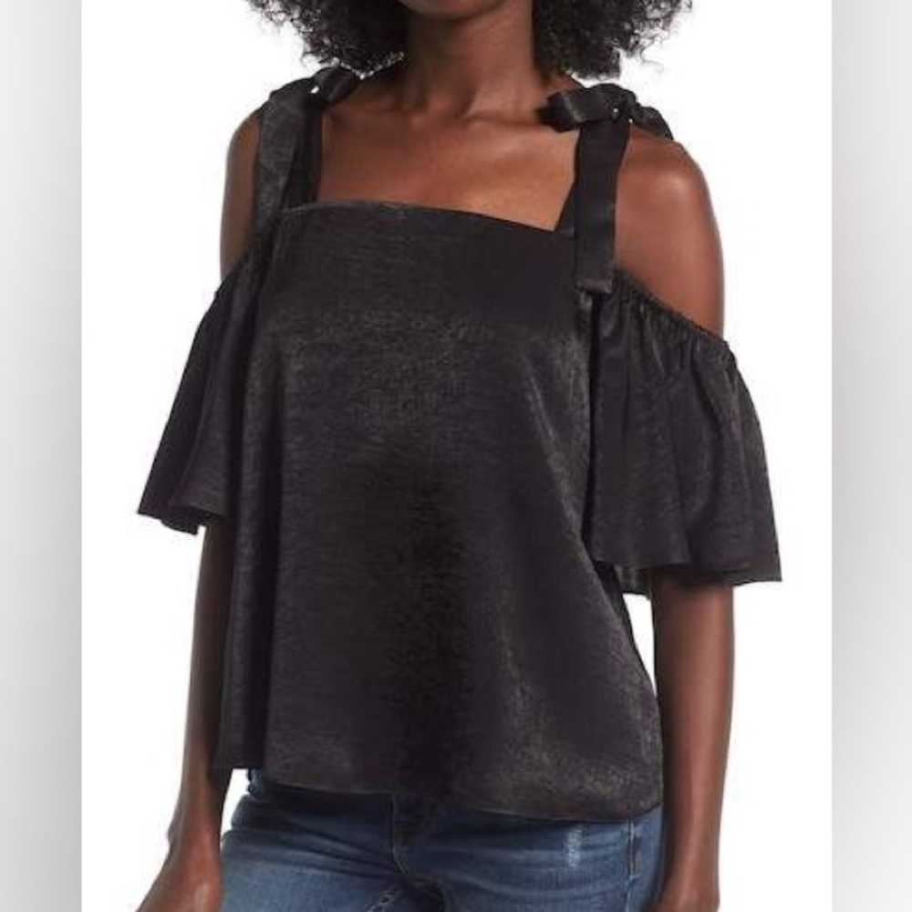 Soprano Satin Cold Shoulder Top